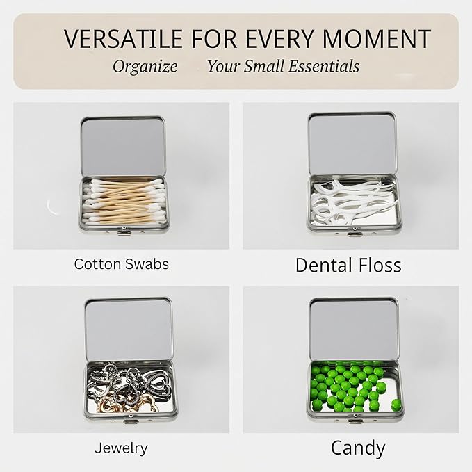 LIGHUFEIC Bling Cotton Swab Holder for Travel,2PCS Portable Floss Pick Holder Case with Mirror,Storage Box for Cotton Swabs, Dental Floss, Hair Ties, and Small Essentials(Silver)