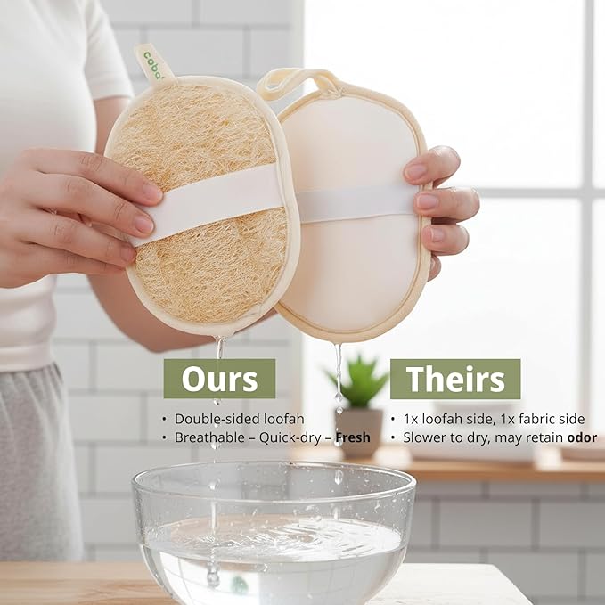 Coba Straws Natural Loofah Exfoliating Body & Facial Scrubber Set | 100% Plant-Based Shower Luffa Sponge for Deep Cleansing, Smooth & Glowing Skin | Bath Loofah for Women & Men