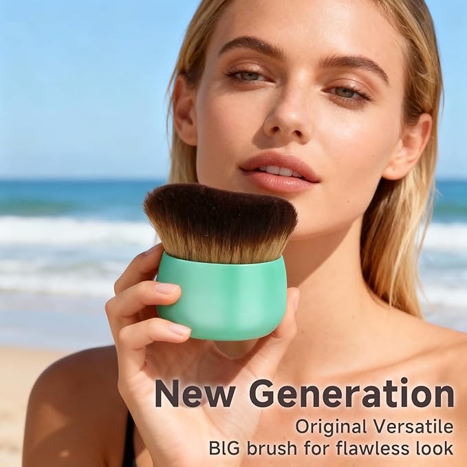 Makeup Blend & Blur Extra Large Body Brush for Self Tanner,Leg Makeup & Bronzer Self Tan Applicator, Powder, Foundation, Blusher, Bronzer，Massager for Face Gift box (Beige)