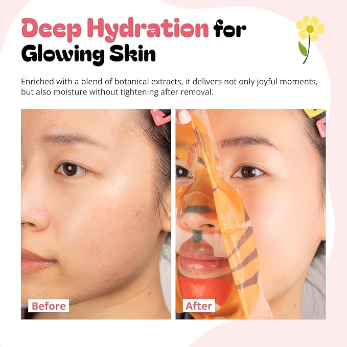 Epielle Character Face Mask Fuzzy Friends 6 Pack, Fun & Effective Korean Skin Care, Spa Party Favors, Birthday Gifts for Women, Self Care Gifts