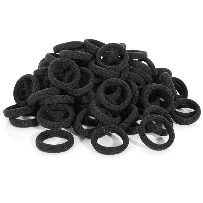QRTVI 120 Pcs Baby Hair Ties, Cotton Toddler Hair Ties for Girls and Kids, Small Seamless Hair Bands Elastic Ponytail Holders(Black)