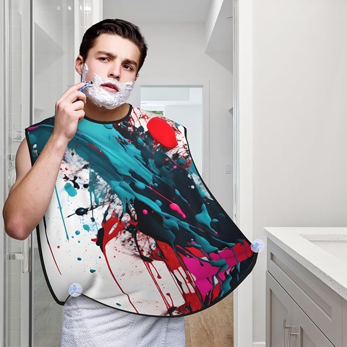 NOUZU Abstract Paint Splashes Print Beard Bib Apron For Men, Beard Hair Catcher For Men Shaving Trimming,Beard Cape Cloth