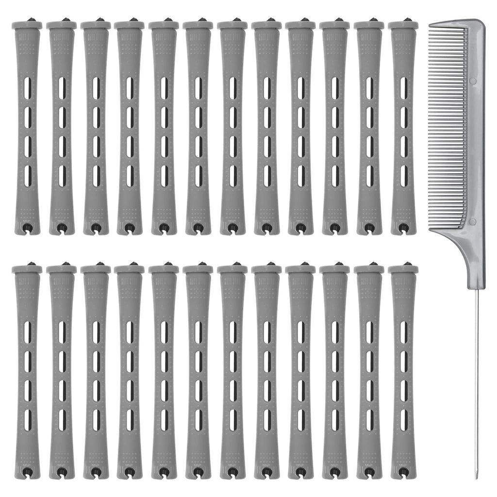 Coolrunner 60PCS Hair Perm Rods Set, Plastic Curler Perm Rods with Steel Pintail Comb, DIY Hair Curler Styling Tools for Hairdressing Hair (0.9cm, Blue, Gray)