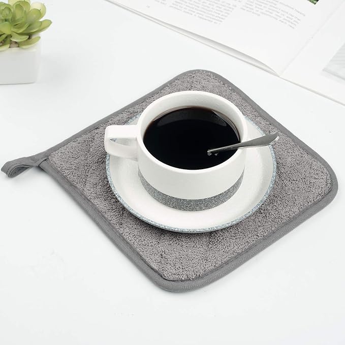 Lifaith Pot Holders for Kitchen, 100% Cotton Terry Pot Holder Set of 5, Heat Resistant Hot Pads for Cooking, Baking, Hot Dishes and Countertop Protection,Grey