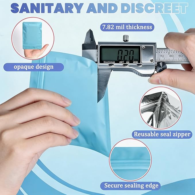 Disposable Sanitary Hygiene Disposal Bags for Bag Period Tampon Napkin Trash, 100pcs, Discreet Privacy Cover, Stylish Look, Self-Adhesive Seal,Portable for Purse, Bathroom, School, Travel (Sky blue)