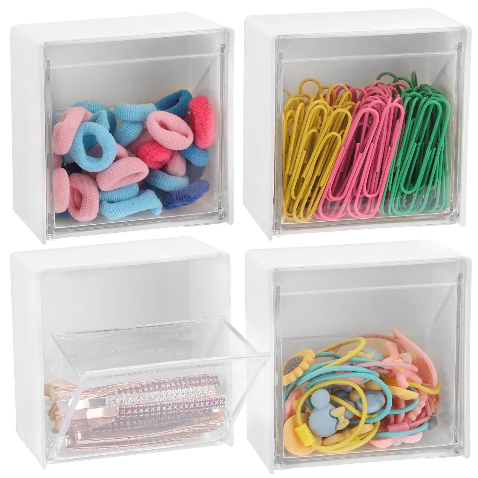 Tecbeauty 4PCS Cotton Pads Holder Dispenser, Wall Mounted Cotton Ball Organizers and Storage Box Rounds Jar Containers for Cotton Ball, Floss, Hairpin, Rubber Band, Clip（3.35in x1.8in x3.35in）