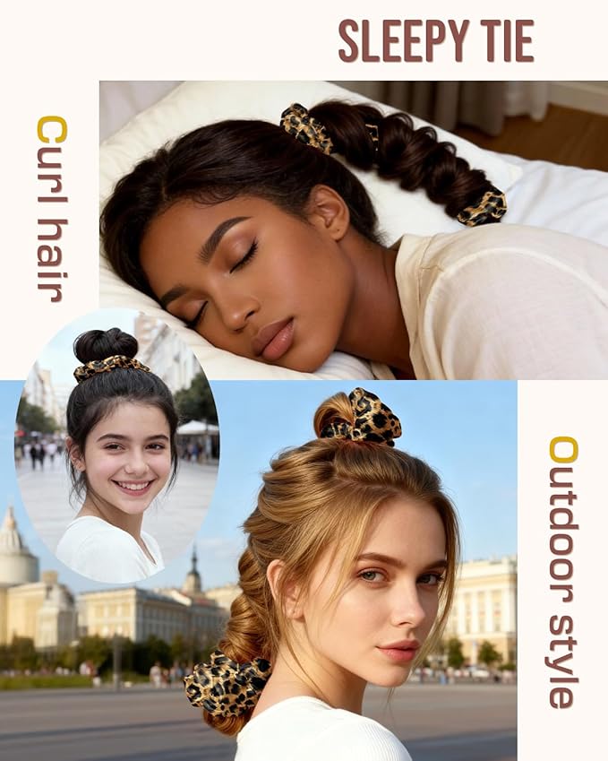BONNET QUEEN Large Satin Heatless Hair Curler for Long Thick Hair, Heatless Curls Overnight, Hair Curlers to Sleep In, Damage-Free Waves for Women with Built-in Scrunchie, Leopard