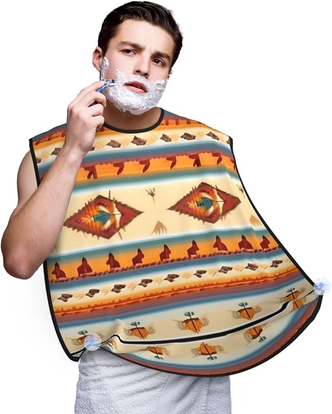 NOUZU Native American Print Beard Bib Apron For Men, Beard Hair Catcher For Men Shaving Trimming,Beard Cape Cloth, Black