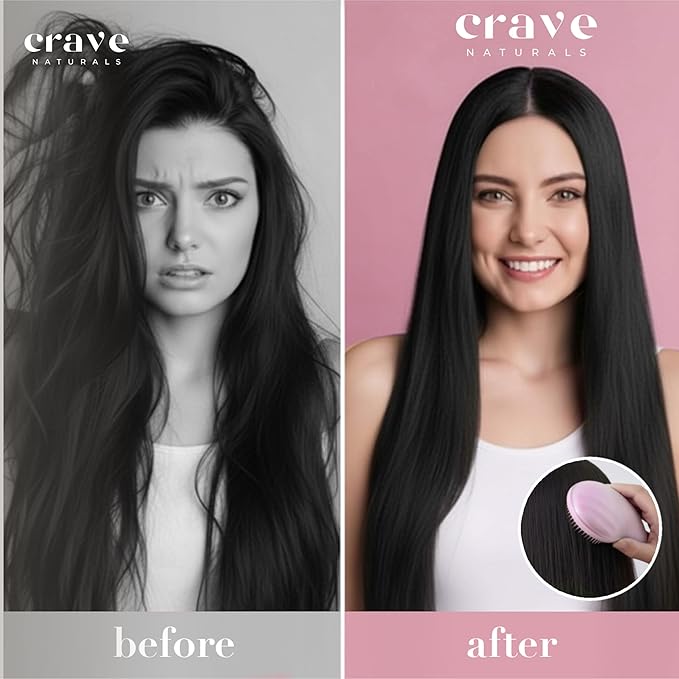 Crave Naturals Mini Detangler Hair Brush Pink – Glide Thru Hair Detangler Brush for Women, Kids & Toddlers – Gentle Scalp Care, No-Pain Tangle-Free Hairbrush for All Hair Types, Travel Hair Brush