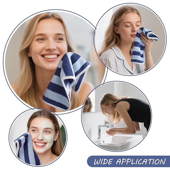 Microfiber Facial Cloths Fast Drying Washcloth 12x12inch Stripes 6 pack