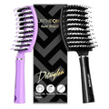 Hair Brush,URTHEONE Detangling Hairbrush Boar Bristle Curved Vented Hair Brush for Women Men Kids Curly Thick Long Short Wet or Dry Hair, Faster Blow Drying(2Pack, Black&Purple）