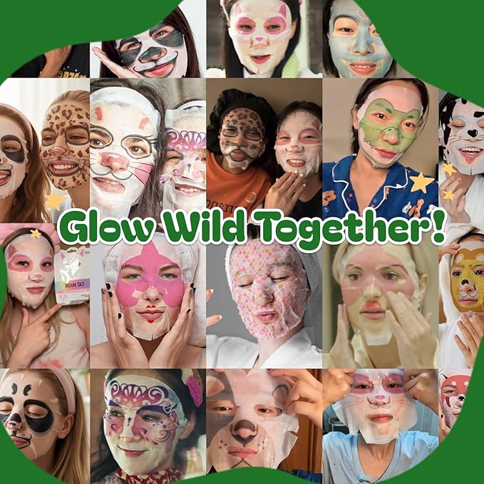 Epielle Character Face Mask Wild Kingdom 12 Pack, Fun & Effective Korean Skin Care, Spa Party Favors, Birthday Gifts for Women, Self Care Gifts
