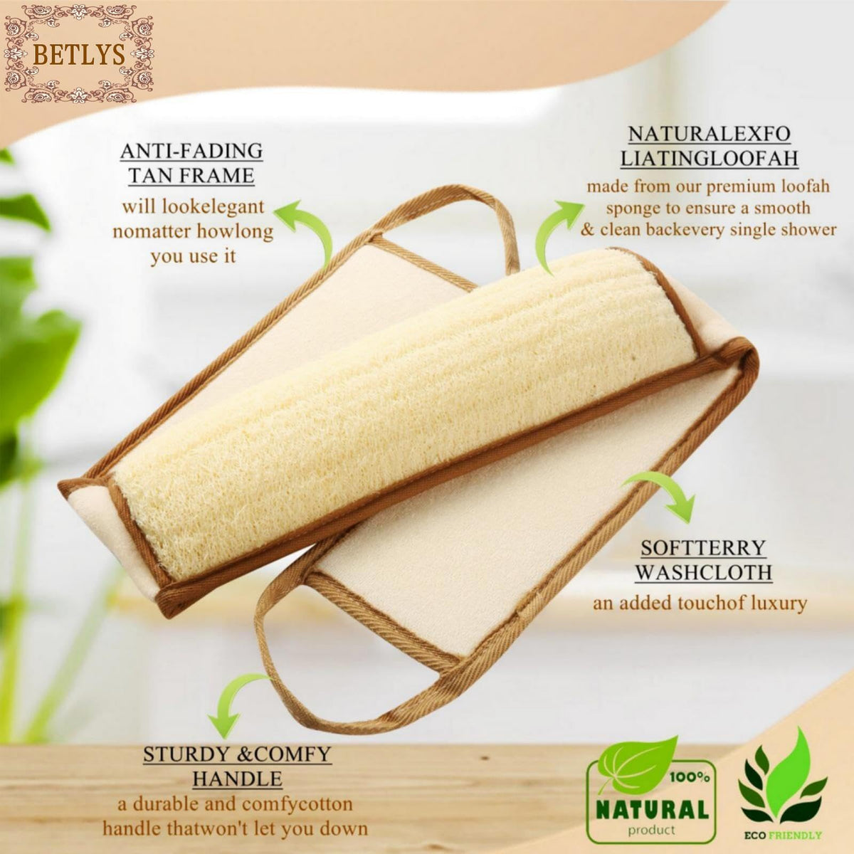 Exfoliating Natural Loofah Sponge Back Scrubber for Shower, Exfoliating Sponge for Shower, Bath Shower Scrubber for Men and Women, Luffa Scrubber to Clean Your Back Deeply Relax Your Body (1 Pack)