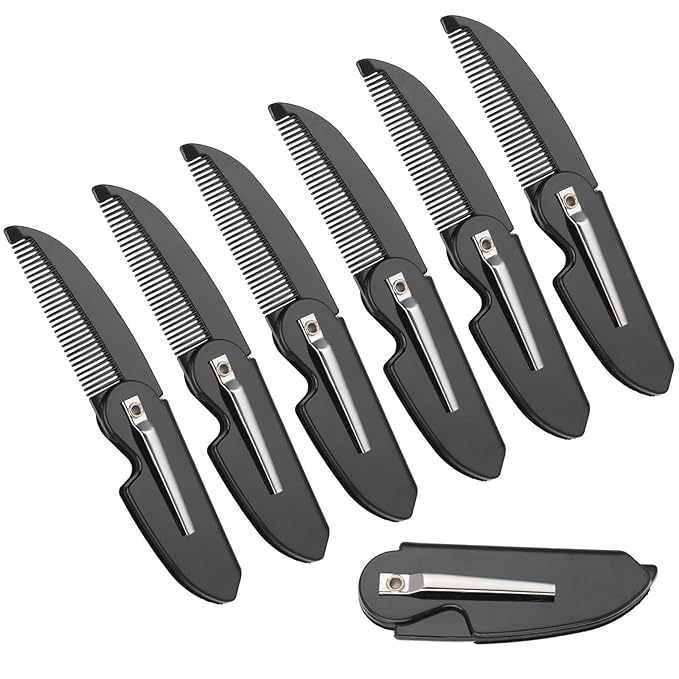 6 Pack Beard Comb for Men, Portable Folding Mustache Comb, Travel Pocket Size Hair & Facial Hair Grooming Kit, Premium Plastic Mens Combs for Beard Care, Gift Idea