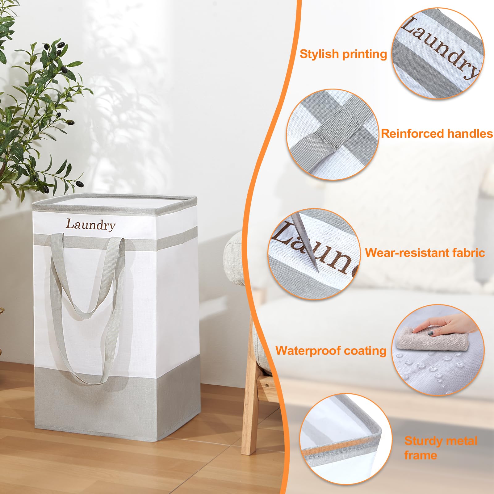 FairyHaus Laundry Basket 100L, 2Pack Laundry Hamper with Easy Carry Handles, Collapsible Laundry Baskets Hampers for Bathroom Clothes Storage Grey
