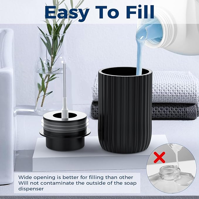 POSOSTO Ceramic Foaming Hand Soap Dispenser 2Pack，12 oz Bathroom Soap Dispensers， Lotion Dispenser for Kitchen, Refillable Matte Streaks Soap Dispenser with Large Pump (Black-2Pack)