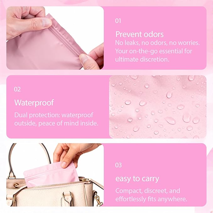 300-Count Discreet Feminine Hygiene Bags - Leakproof Scent-Proof Sanitary Disposal Pouches for Tampons & Pads, Opaque Travel Waste Bags