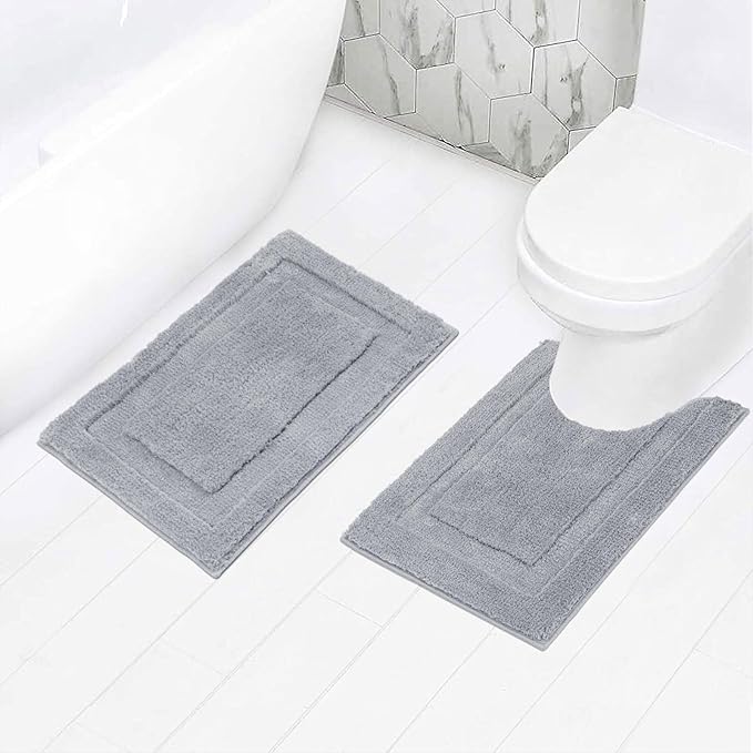 SHACOS Small Bathroom Rugs Set of 2 Pieces Bath Rugs with U Shape Toilet Rugs Set 16x24 + 20x24 inch Soft Absorbent Bath Mats Non Slip Plush Shower Rug Machine Washable, Light Grey