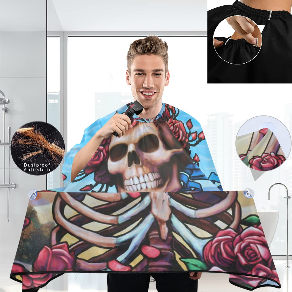 Visesunny Barber Cape - Flower Skull Polyester Hair Cutting Salon Apron Anti-Static Haircut Water-Resistant Shaving Cloth Beard Shaving Bib Hairdressing Cape