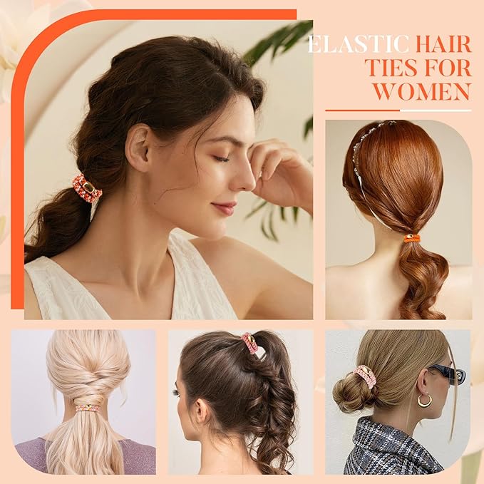 FORENEE Hair Ties No Damage(10PCS) - Ponytail Holders - Elastic Hair Ties for Thick Hair - Braided Hair Bands for Women Girls's Hair - Persimmon Orange