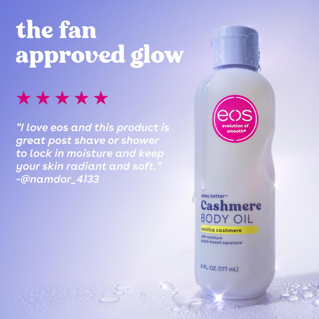 eos Cashmere Body Oil- Vanilla Cashmere, 24H Moisture, Plant-Based Squalane, 6 fl oz