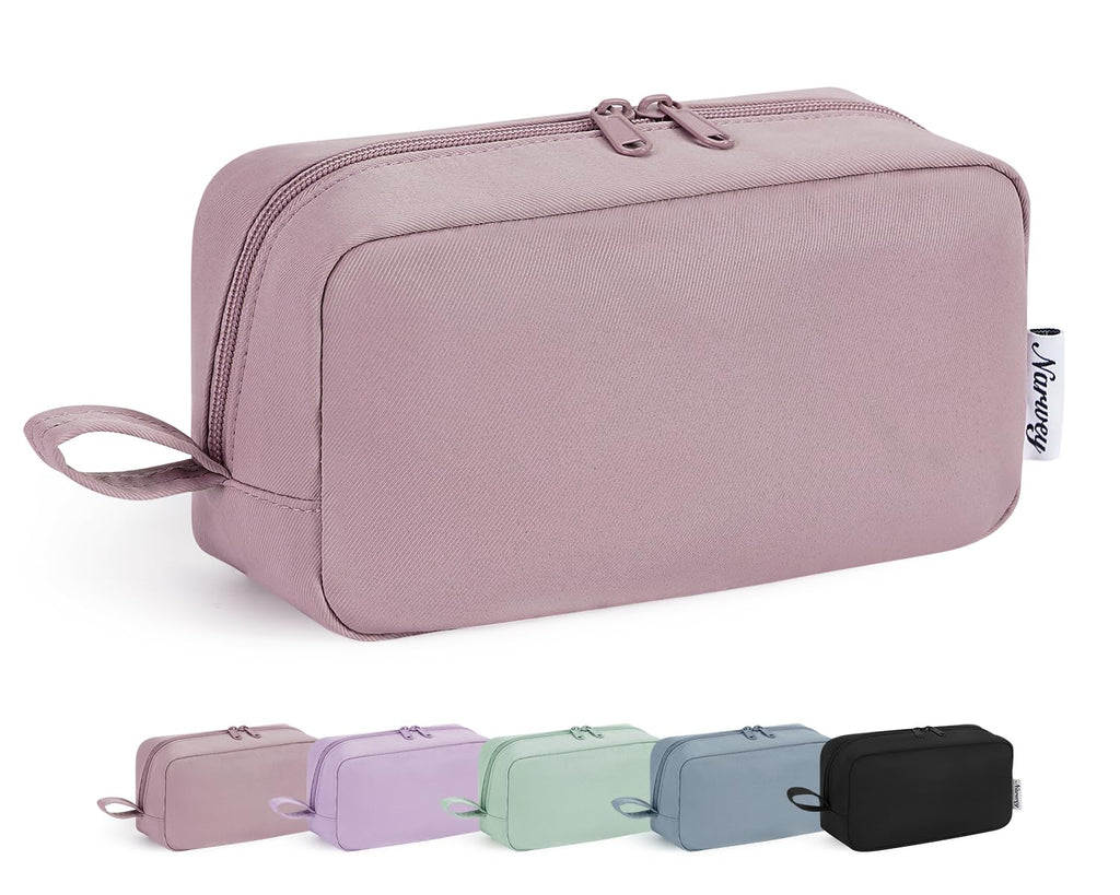 Narwey Cute Makeup Bag Small Toiletry Bag Travel Cosmetic Bag Organizer Make Up Bags with Organized Pockets for Women (Dusty Rose, Large)