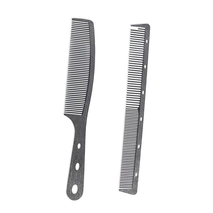 2 Pcs Black Metal Comb, Stainless Steel Fine Tooth Comb, Anti Static comb, Heat Resistant, Professional Barber Comb Set, hair combs for men, Wood Grain Design