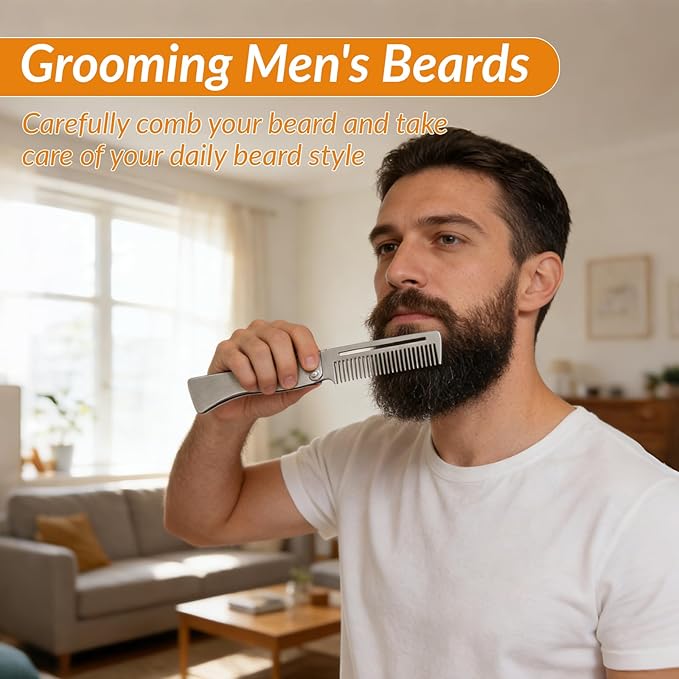 Hair Combs for Women and Men Folding Beard Comb Stainless Steel is Durable