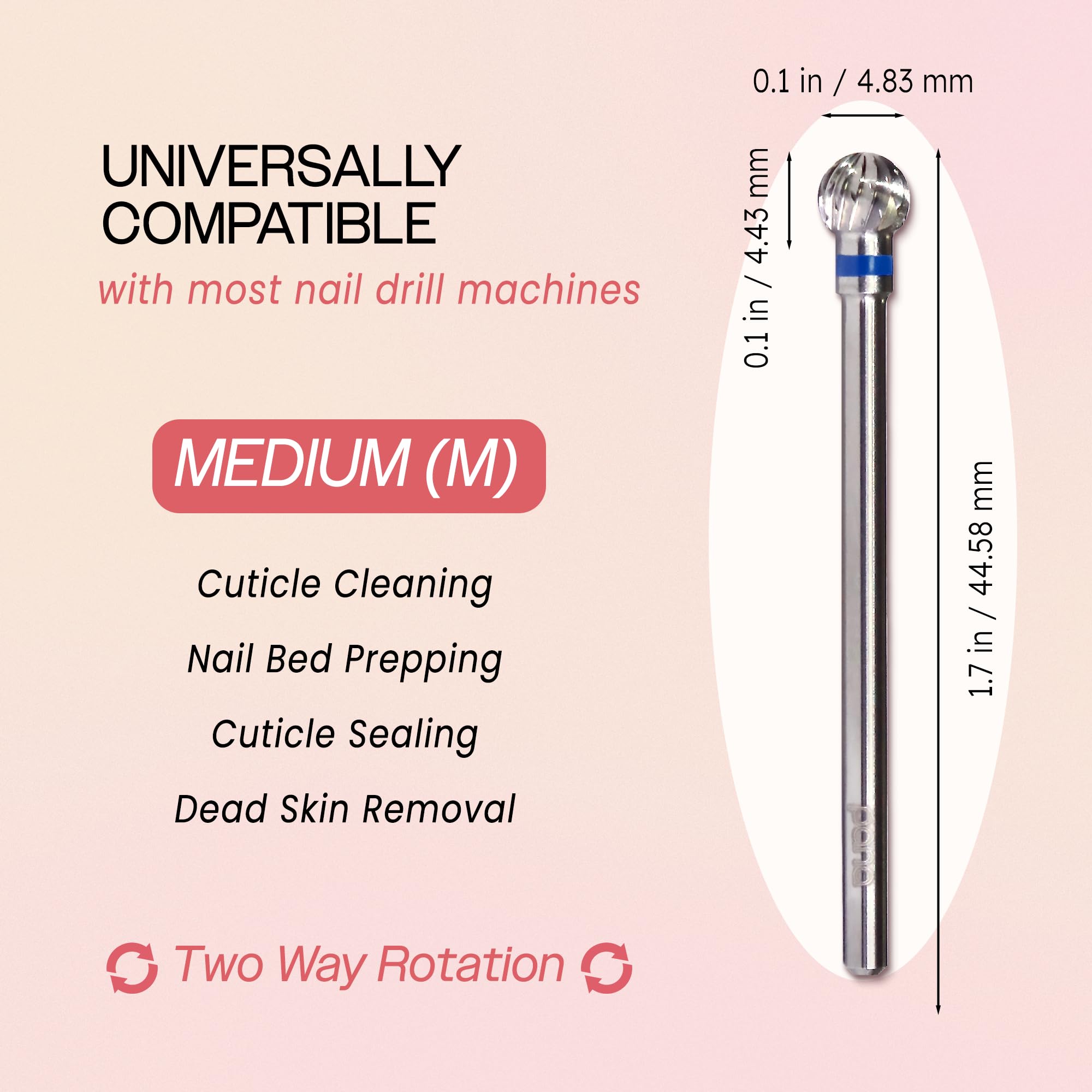 PANA 3/32" Carbide Cuticle Nail Drill Bit for Cuticle Cleaning, Dead Skin Removal, Gel Polish & Acrylic Removal, Under Nail Cleaner, Nail Salon, Manicure Tools (Large Ball Head - Silver, Medium)