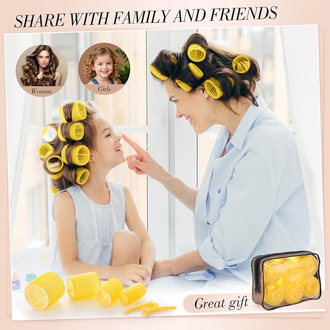 obeoby 4 Sizes Hair Rollers Curlers Set with Clips for Women Girls, Yellow