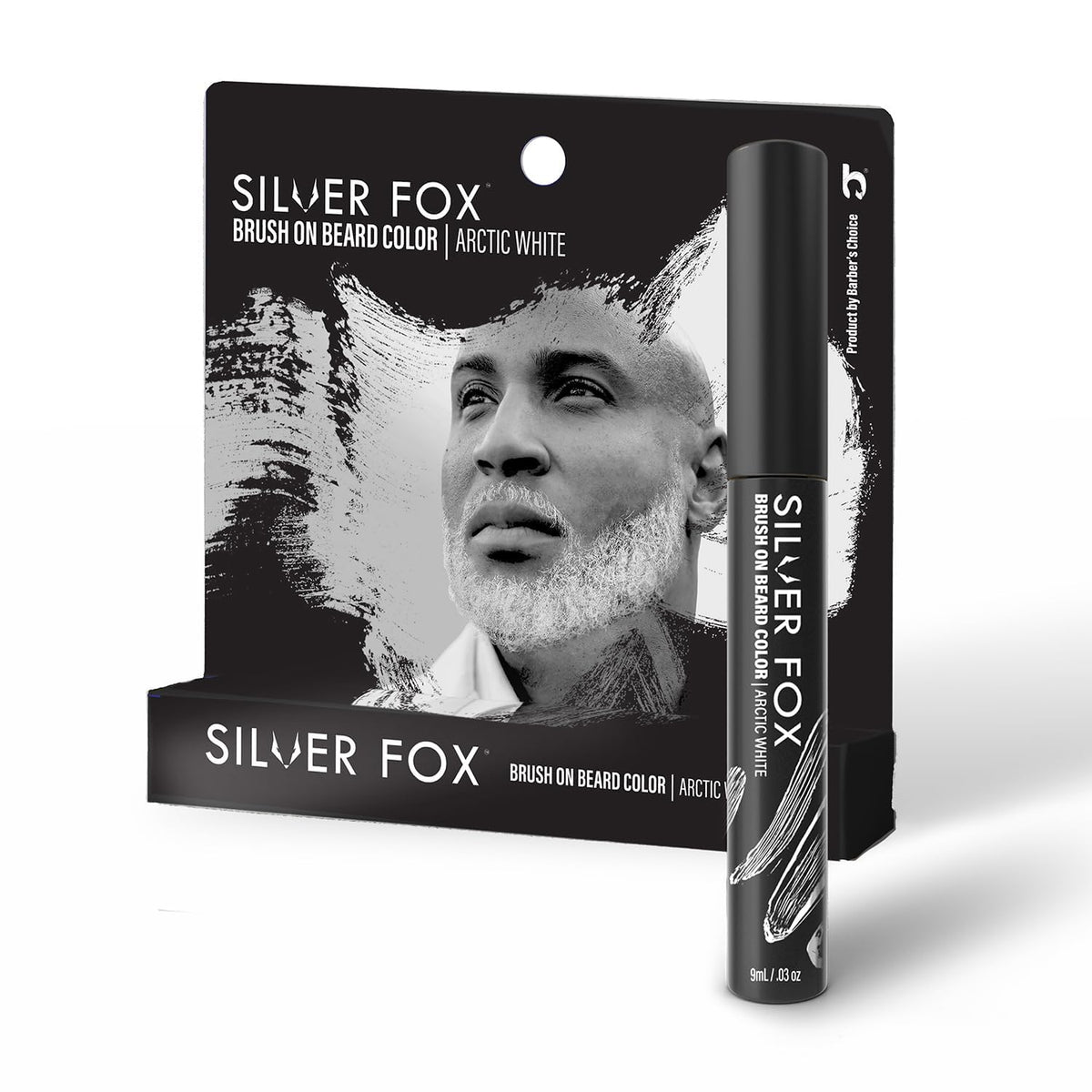 Barbers Choice Silver Line, Facial Hair Brush on Temporary Color for Silver Fox Men- Instantly Brighten White Beards, Mustache & Sideburns, Less Yellow, Easy Application, Steel Gray
