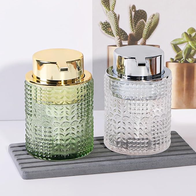 Fvstar Foaming Hand Soap Dispenser, 10 oz Refillable Clear Glass Foam Soap Dispenser with Large Pump Bottle Container for Kitchen and Bathroom,1 pc