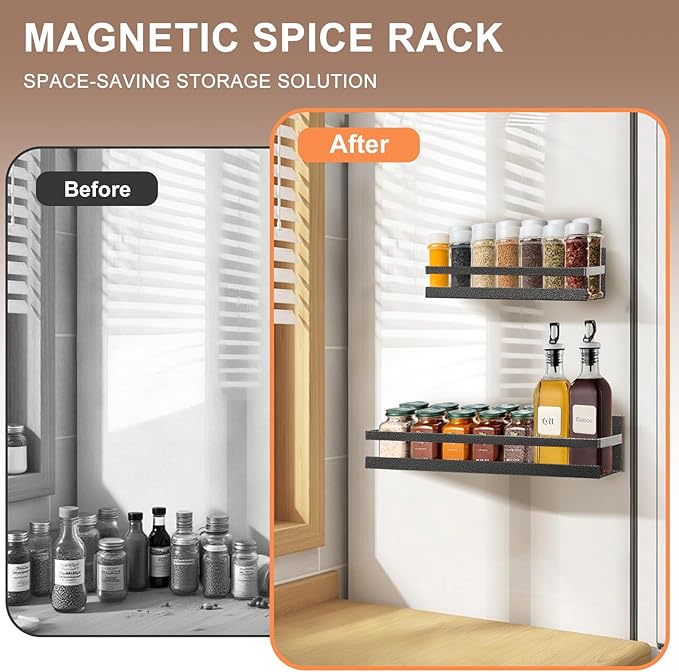 Uten Magnetic Spice Rack for Refrigerator 2 Pack, Spice Organizer Kitchen
