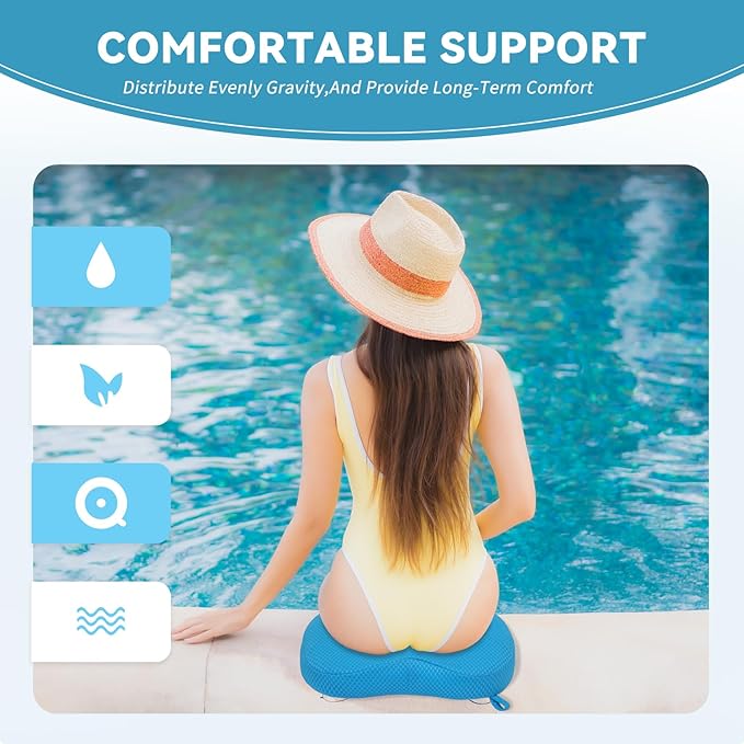 Idle Hippo Hot Tub Booster Seat, 4D Air Mesh Hot Tub Pillow with Powerful 6 Non-Slip Suction Cups, Ergonomic Booster Cushion, Quick Dry Spa Pillow for Indoor Outdoor Hot Tub-Blue