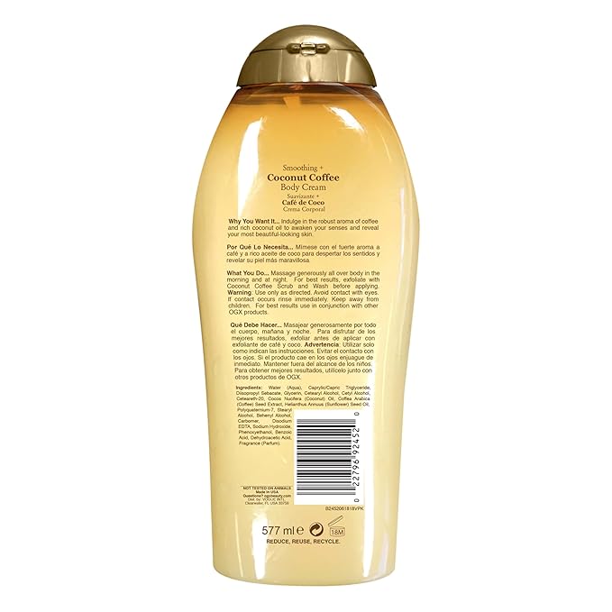 OGX Smoothing + Coconut Coffee Body Cream 19.5 oz, (Pack of 2)