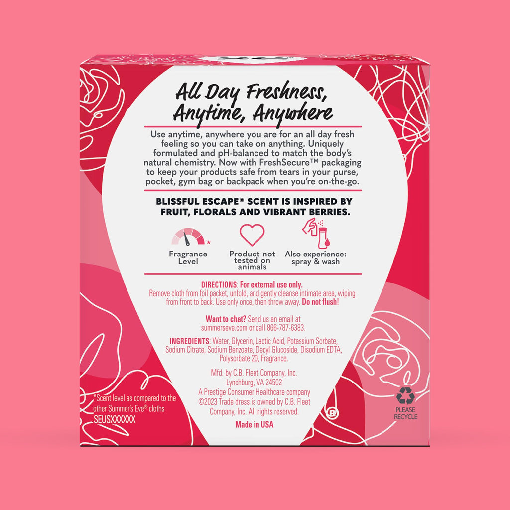Summer's Eve Blissful Escape Feminine Wipes, Gentle pH-Balanced Formula Helps Control Vaginal Odor, Individually Wrapped Wipes, 12 Count