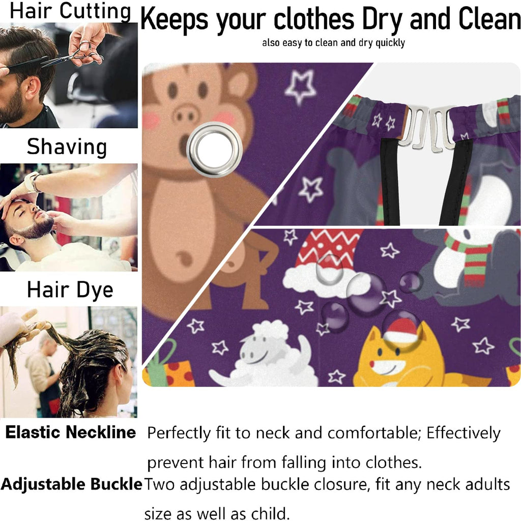 visesunny Barber Cape Christmas Funny Monkey Santa Claus Fox Sheep Polyester Hair Cutting Salon Cape Apron Anti-Static Haircut Water-Resistant Shaving Cloth Beard Shaving Bib Hairdressing Cape