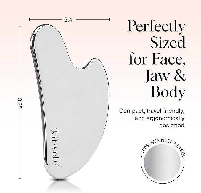 Kitsch Stainless Steel Gua Sha Facial Tools - Guasha Tool for Face, Face Sculpting Tool, Jawline Shaper, Double Chin Reducer, Body Gua Sha Tools, Lymphatic Drainage Massager, Facial Skin Care -Silver