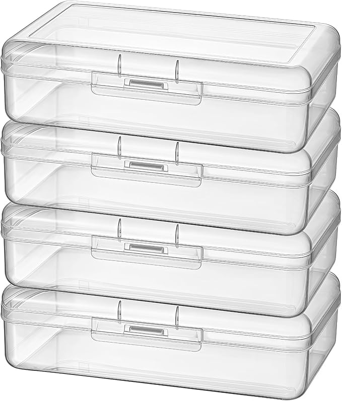 4 Pack Rectangular Clear Plastic Storage Containers Box with Hinged Lid for Beads and Other Small Craft Items (8 x 4.7 x 2.3 inch)
