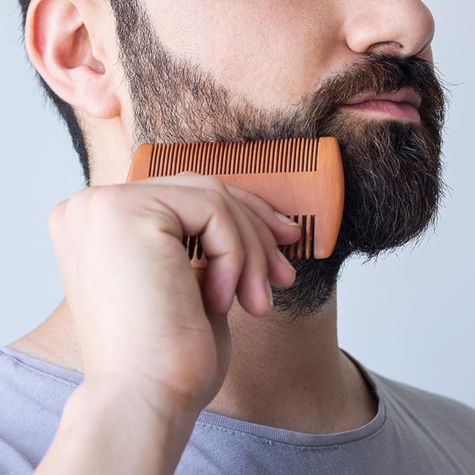 Fan Wu Beard Brush & Wood Comb Set with Velvet Travel Pouch – Natural Boar Bristle Grooming Kit, Anti-Static, No Shedding (Unlike Metal/Plastic Kits) for Beard, Mustache & Hair – Gift for Men