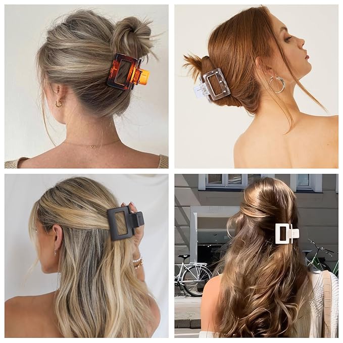 Medium Hair Clips Combination 2 Styles Small Claw Clips for Thin Hair 8 Pcs Matte Non-slip Rectangle Jaw Clips Square Hair Accessories for Women and Girls (Transparent)