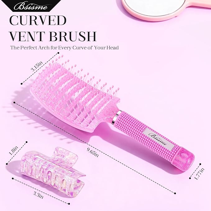 Bsisme Hair Brush with Hair Clips, Vented Brush for Faster Blow Drying