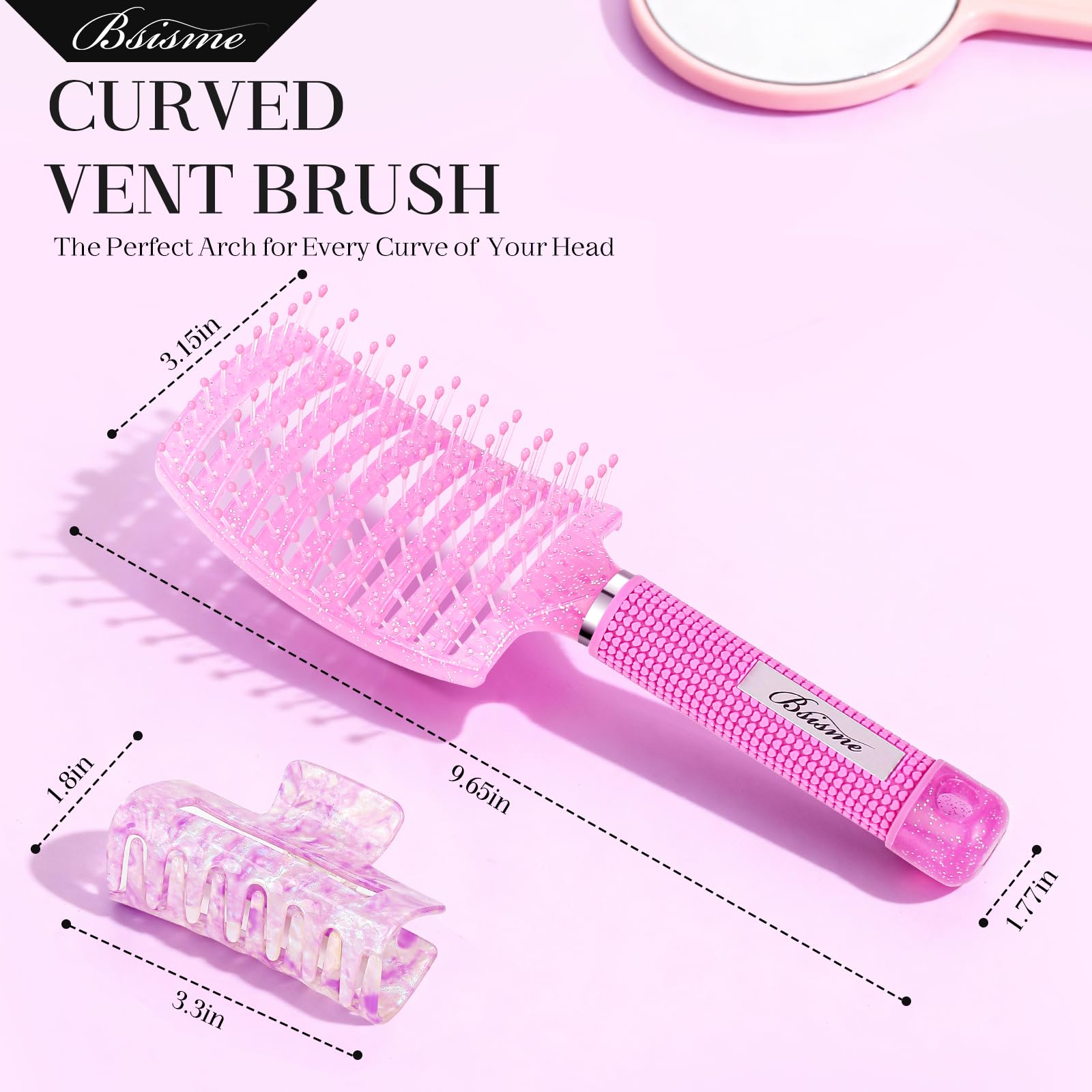Bsisme Hair Brush with Hair Clips, Vented Brush for Faster Blow Drying