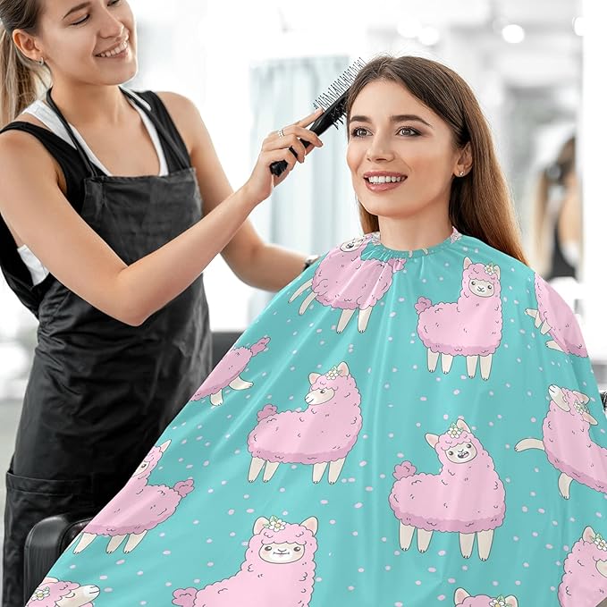 Visesunny Barber Cape - Cute Pink Llama Dot Polyester Hair Cutting Salon Apron - Anti-Static, Water-Resistant Shaving Bib