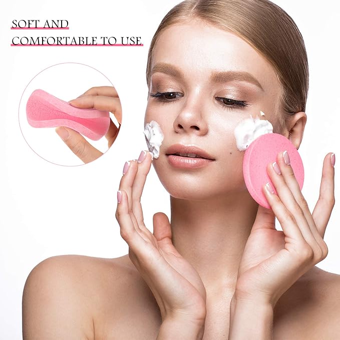 Patelai 120 Pieces Compressed Facial Sponge for Estheticians Face Makeup Removal Cleansing Sponge Pad Exfoliating Spa Wash Round Facial Cleansing Pads Supplies(Pink)