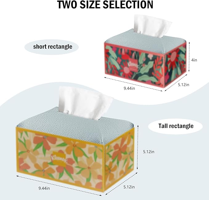 PARIERIS Tissue Box Cover PU Leather Tissue Holder Rectangle Facial Tissue Case Tissue Box Organizer Dispenser for Bathroom, Kitchen, Home, Office, Tabletop (Blue, Short)