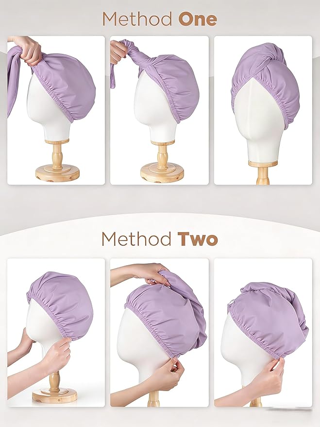 3 Pack Microfiber Hair Towel Wrap for Women, Fast Drying Hair Turban with Button, Anti-Frizz Large Hair Towel for All Hair Styles, Soft & Absorbent Hair Drying Towel
