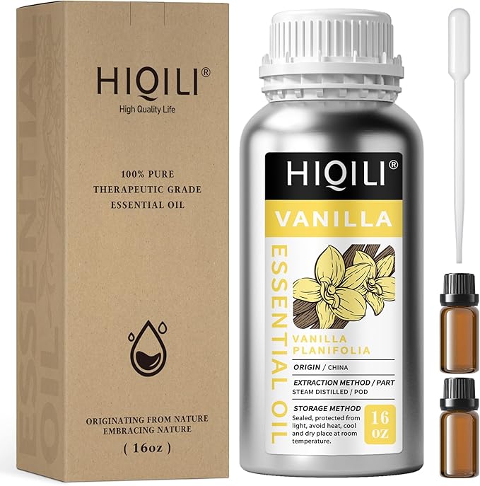 HIQILI Vanilla Essential Oil Bulk, Strong Scent for Candle Soap Making