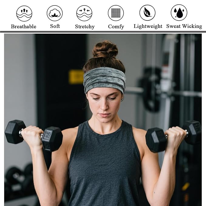 Wide Headbands For Women Stretch Headband Boho Head Bands Women's Hair Band Turban Workout Hairband Accessories Space Dyed 6 Pack