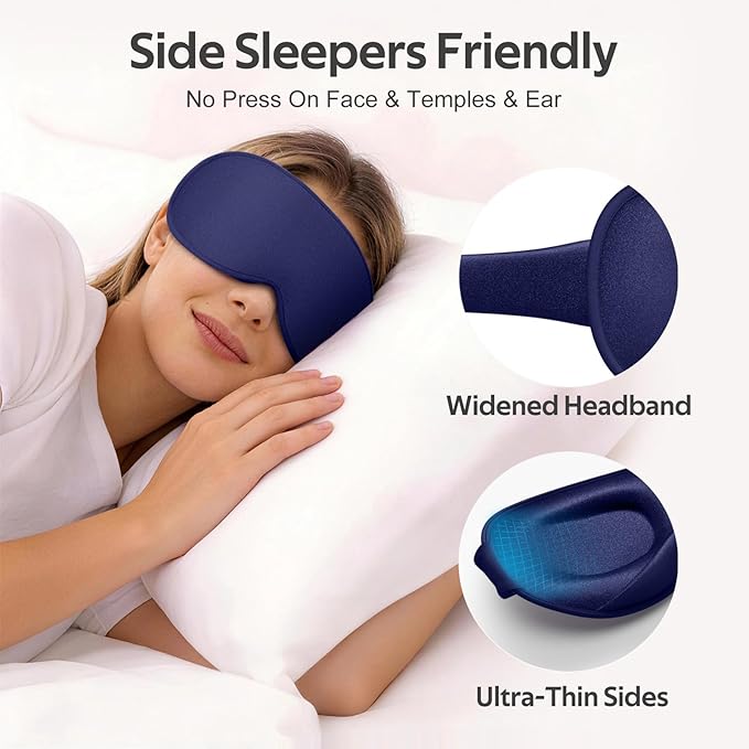 Vynix® Sleep Mask for Men Women - 100% Blackout Eye Masks for Sleep - 3D Soft Sleeping Mask for Side Sleepers - Zero Pressure Lash Extensions Eye Cover Shade for Airplane Travel Essentials, Blue